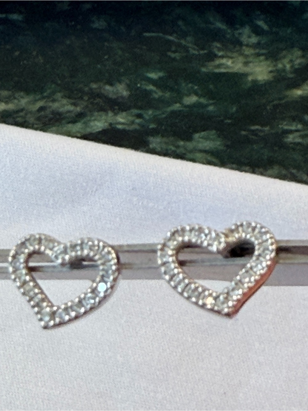 Sterling Silver Heart Outline Stud Earrings with Clear Crystal Accents